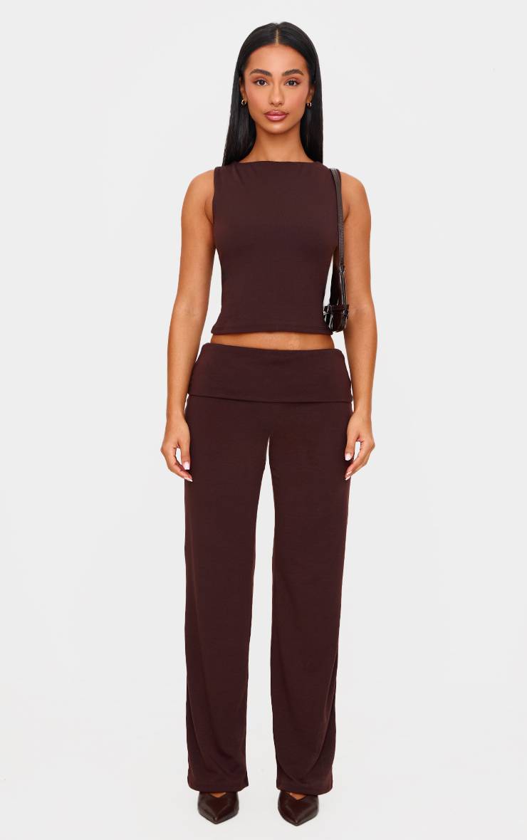 Chocolat Pantalon Droit En Jersey Contour Petite Taille