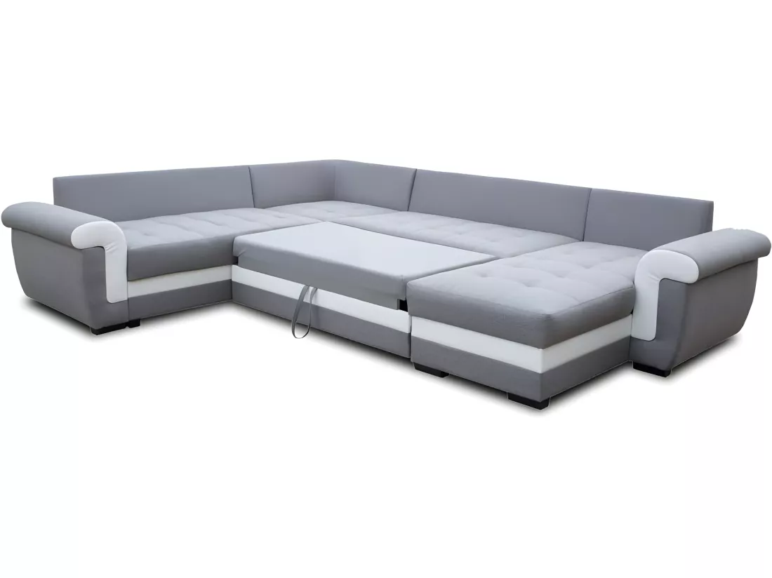 Canapé panoramique convertible LATTIA Gris et blanc