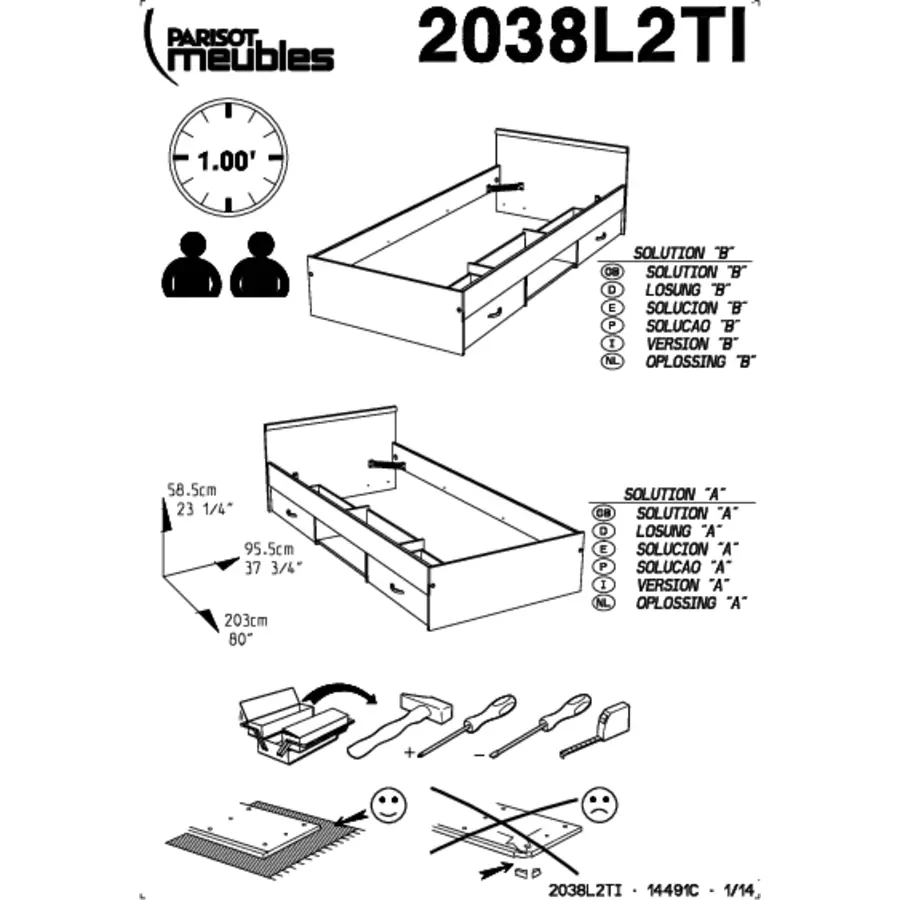 Parisot Stauraum-Einzelbett MEGA 1 Weiß 90 x 200 cm Weiß