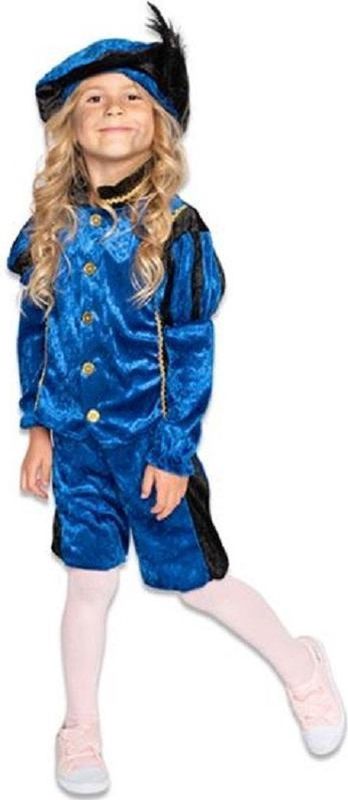 Pieten - Kostuum - Blauw/Zwart - Velours - Inclusief Broek, Jas en Baret