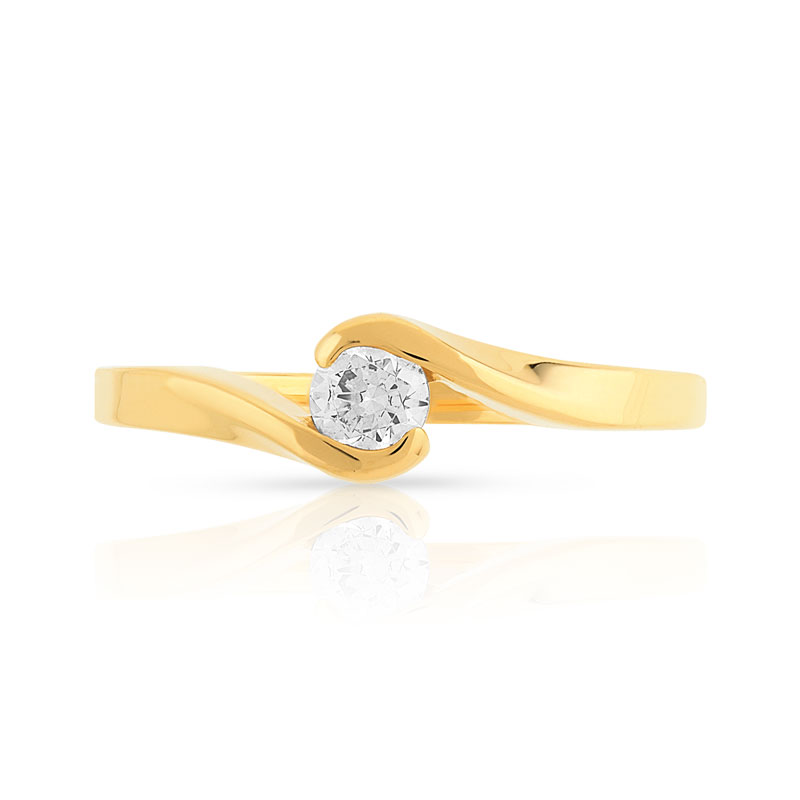Bague solitaire or 750 jaune diamant 20/100e de ca