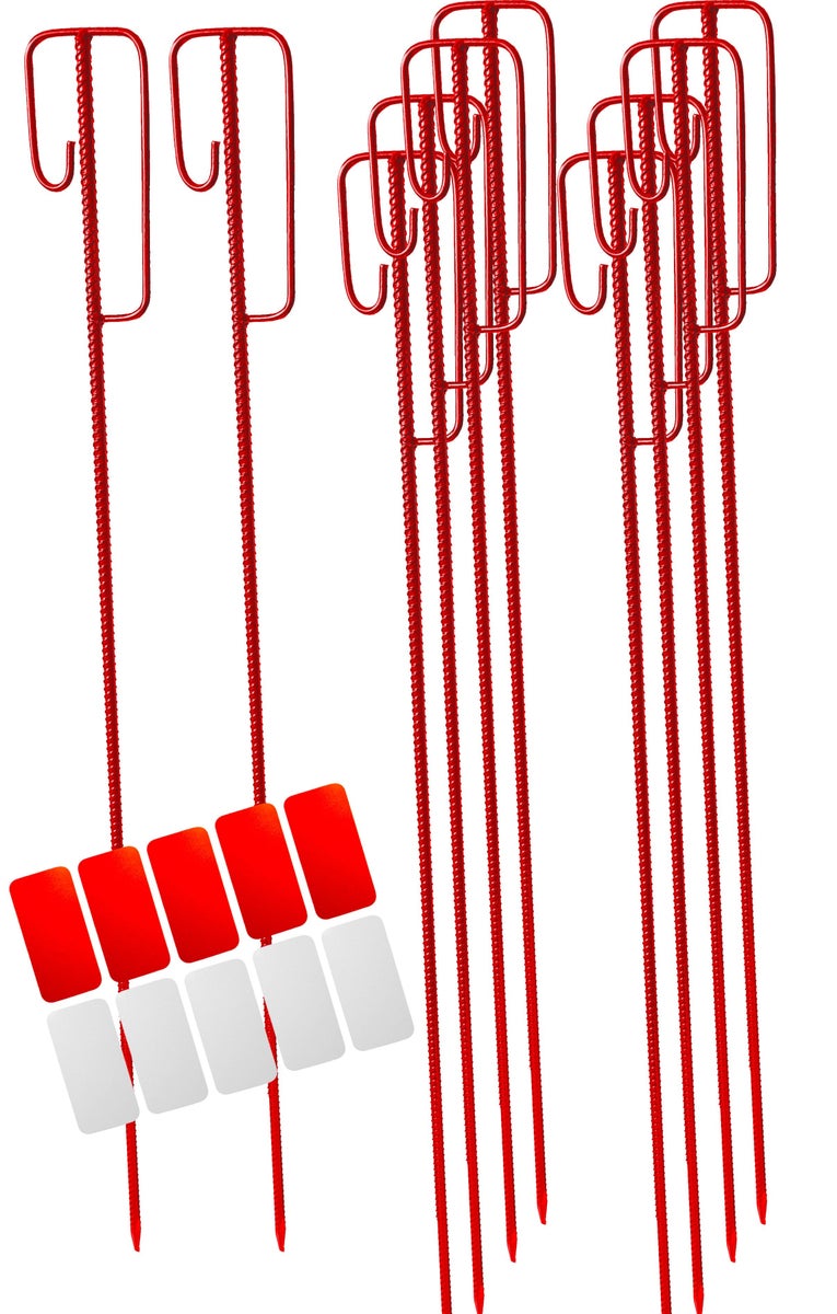 Afzetlijnhouder, rood, 1200 mm lang + 10 reflecterende stickers / reflecterende folie, geel