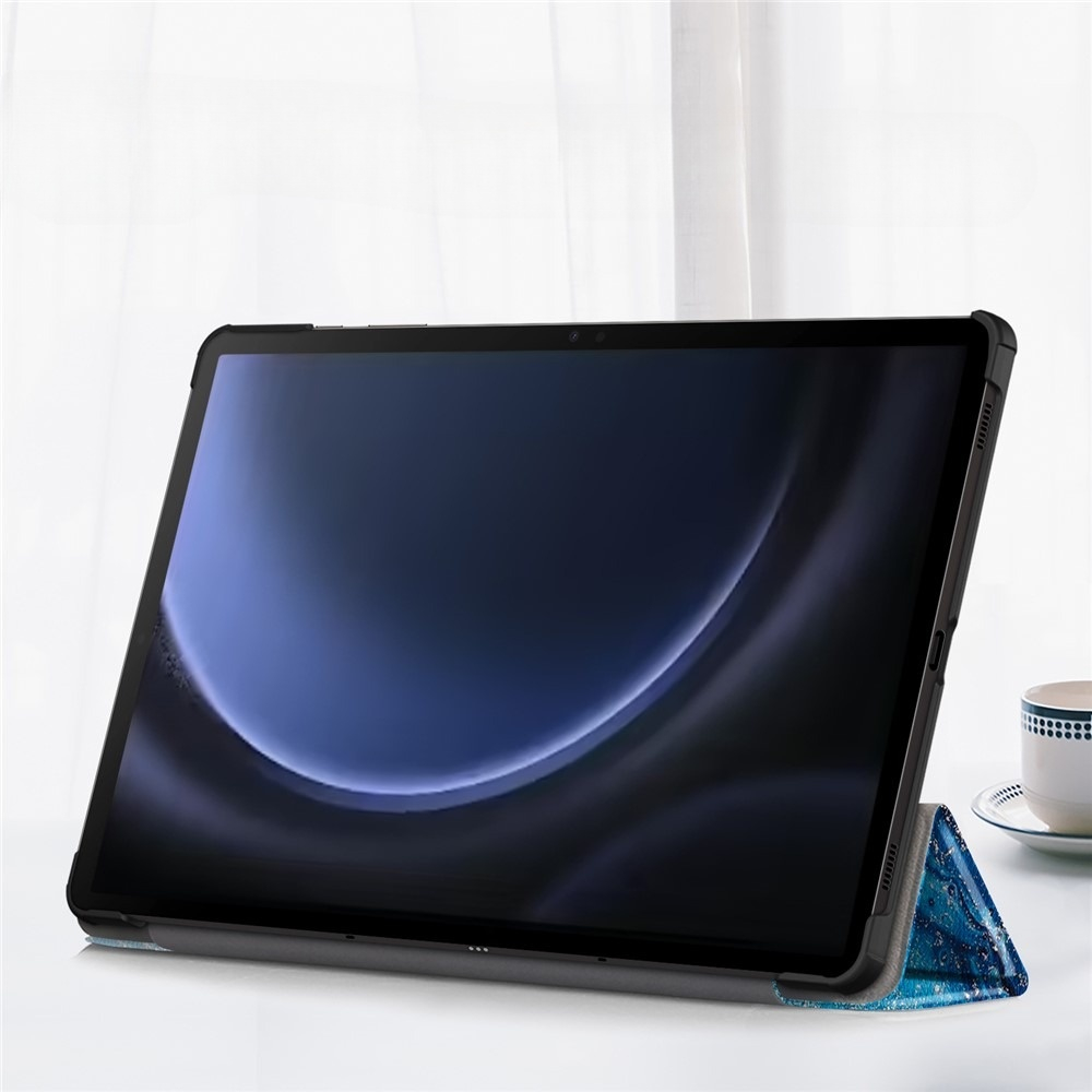 Samsung Galaxy Tab S9 FE Leder Tasche Smart Cover Schutzhülle   S-Pen Halterung - Marble Marmor (Blau)