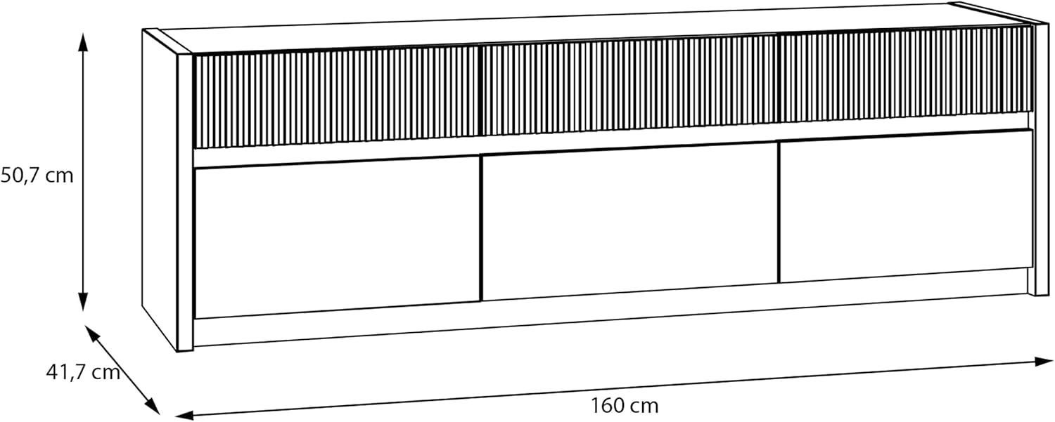 Forte Oak SQUERE TV-Schrank 160, Elegantes Lowboard mit 3 Schubladen und 3 Kippfächern, Holzwerkstoff, Mauvella Eiche Holzdekor, 160 cm breit x 50,7 cm hoch x 41,5 cm tief