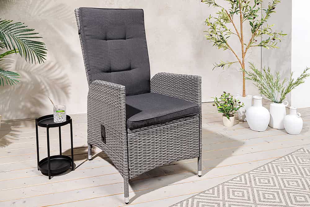 Outdoor Gartenstuhl SYLT grau Polyrattan Hochlehner mit Armlehne verstellbar wetterfest