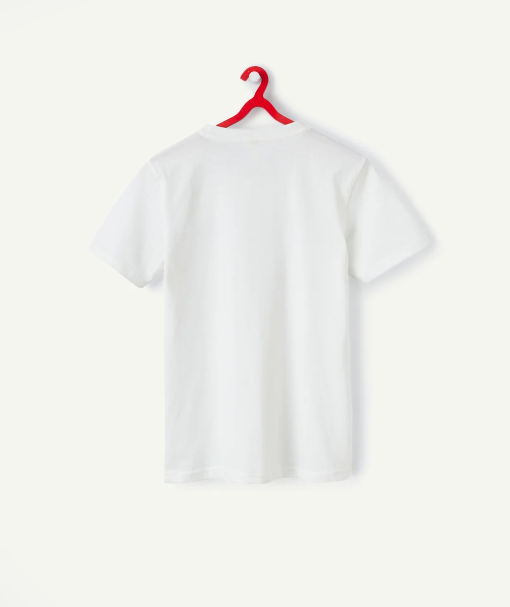 t-shirt garçon en coton biologique blanc avec message match brodé