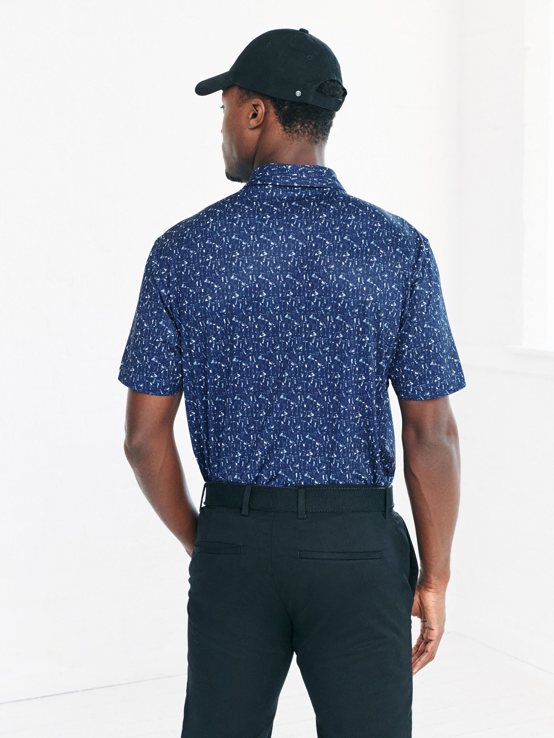 Donkerblauw - Active Geometric Print Golf Polo Shirt
