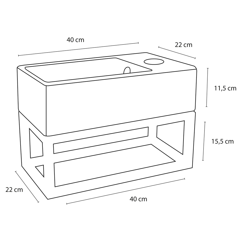 Differnz Force fonteinset keramiek met frame en gebogen kraan mat zwart