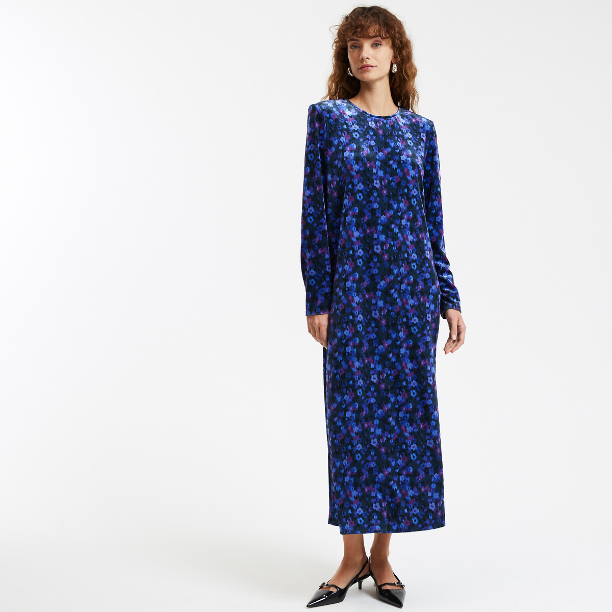 COLEÇÃO LA REDOUTE<br>Vestido longo reto de veludo com estampa floral