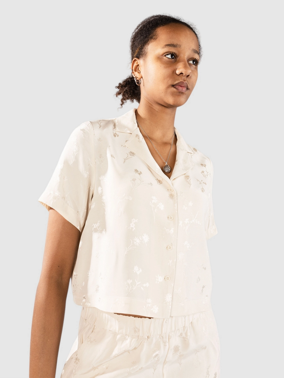 Brixton Silky Jacquard Button Down Shirt whitecap floral jacquard