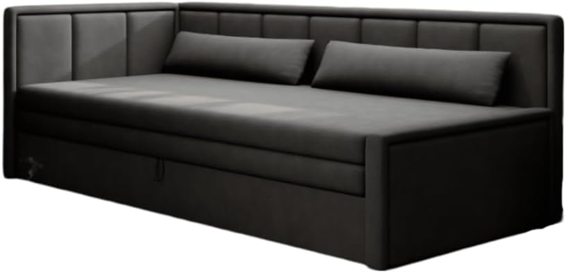 Luxusbetten24 Designer Sofa Fellano mit Schlaffunktion und Stauraum | Bezug: Samt | Farbe: Schwarz/Anthrazit | Stellvariante: Links