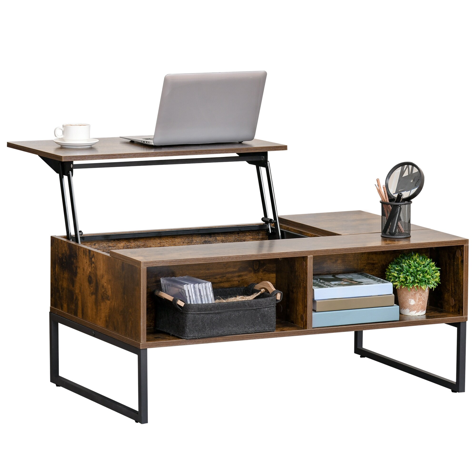 HOMCOM Couchtisch mit höhenverstellbarer Ablage braun 100 x 60 x 40 cm (BxTxH)