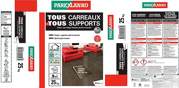 Colle tous carreaux tous supports Parexlanko Gris 25kg