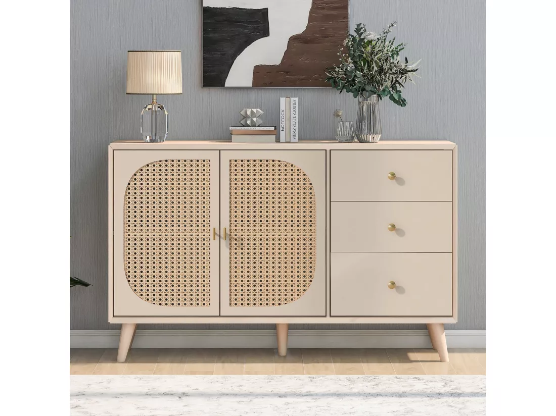 Buffet crème blanc cassé avec portes et tiroirs,d120 cm×h82,5 cm
