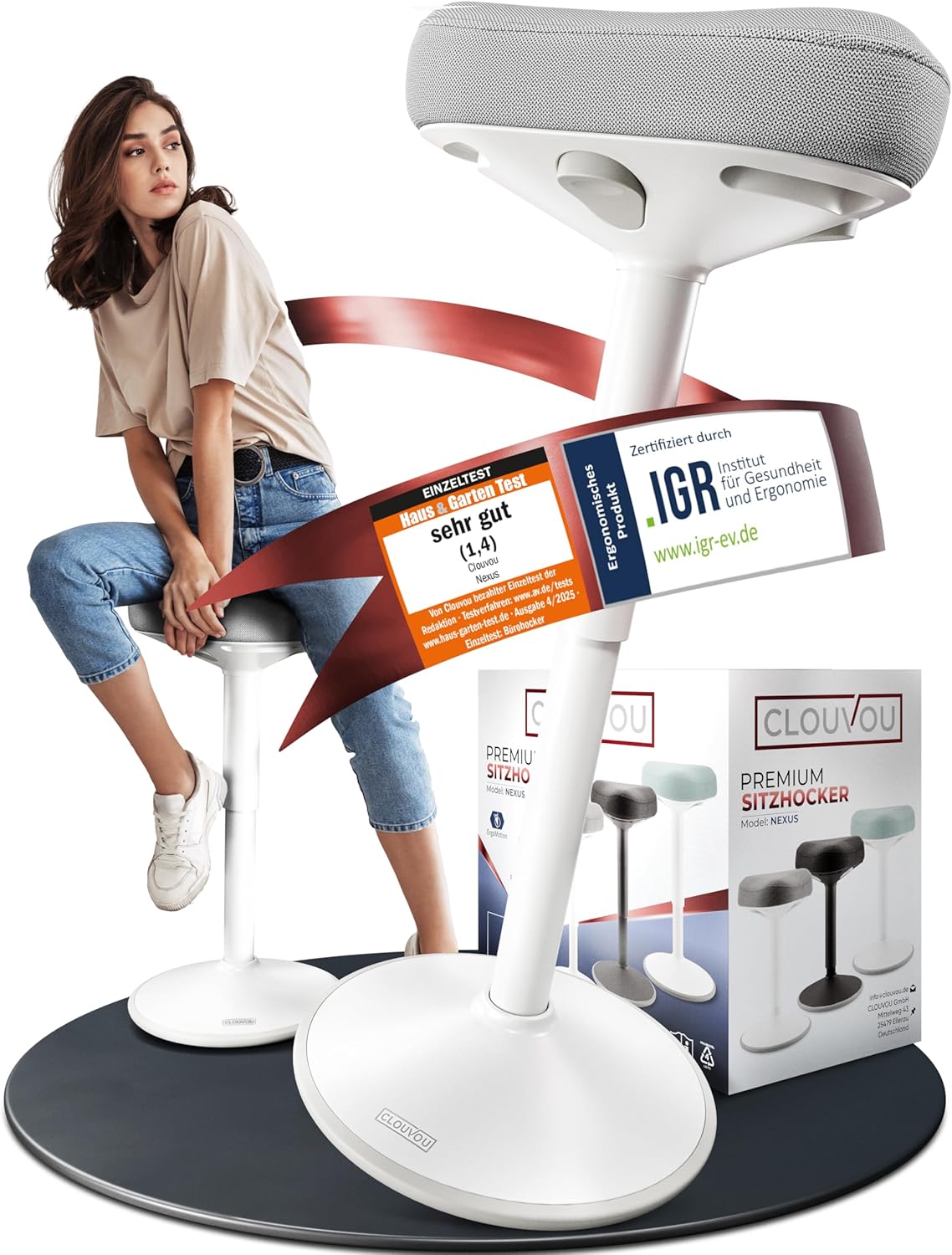 Nexus Bürohocker ergonomisch [ORIGINAL] Stehhocker höhenverstellbar von 57cm bis 82cm - Ergonomischer Hocker Büro - Wackelhocker zur Stärkung des Rückens - Ergonomische Stehhilfe Büro