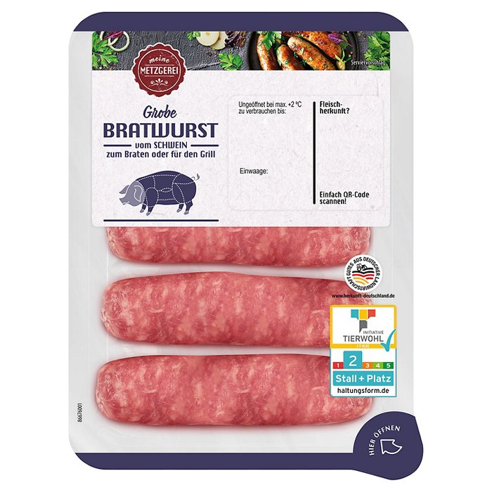 MEINE METZGEREI Grobe Schweine-Bratwurst 400 g