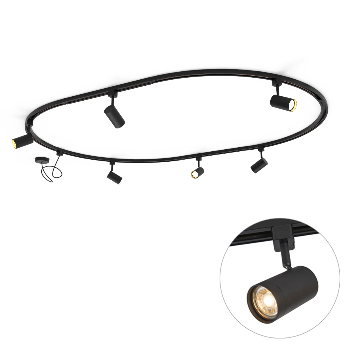 Modern railsysteem met 6 spots zwart 1-fase ovaal 100cm - Iconic Jeana