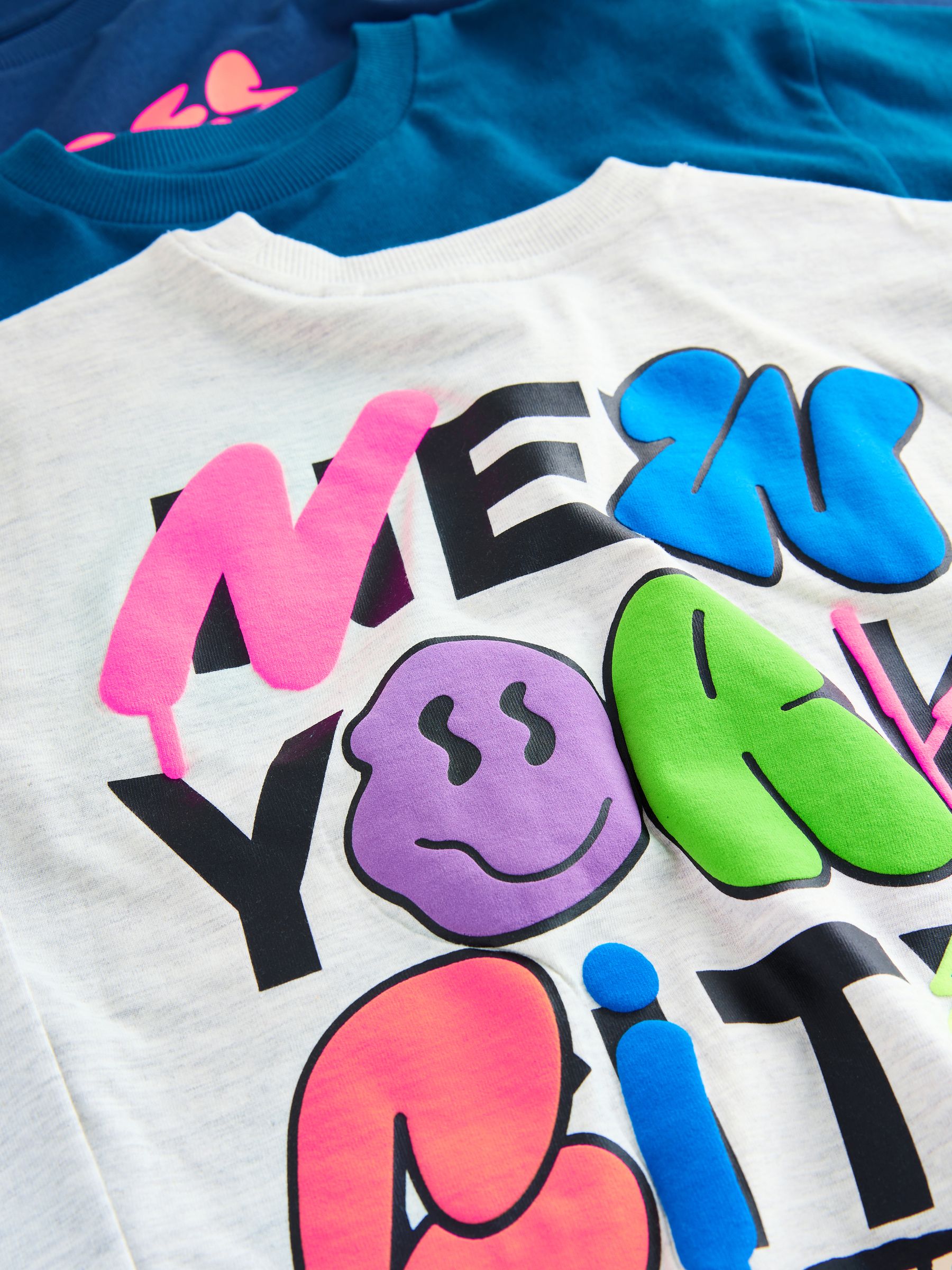 Blauwgroen/blauw/grijs felle graffiti - 3 Relaxed Fit T-shirts met grafische print en lange mouwen (3-16jr)