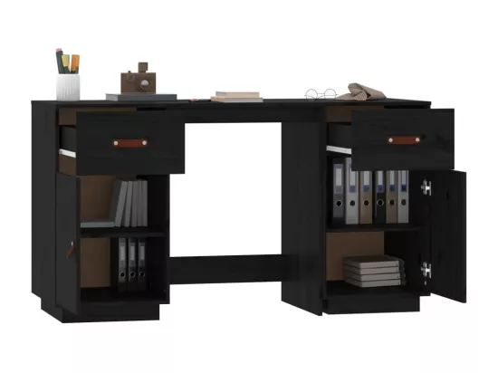 Bureau avec armoires Noir 135x50x75 cm Bois massif de pin