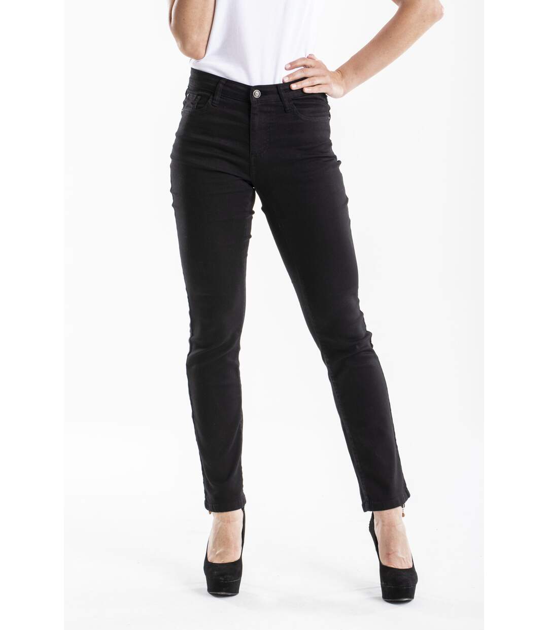 Jeans coupe droite taille haute OCHOBO NOIR