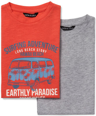 Luca & Lola Riccione T-Shirt 2-pack, Red/Grey Melange