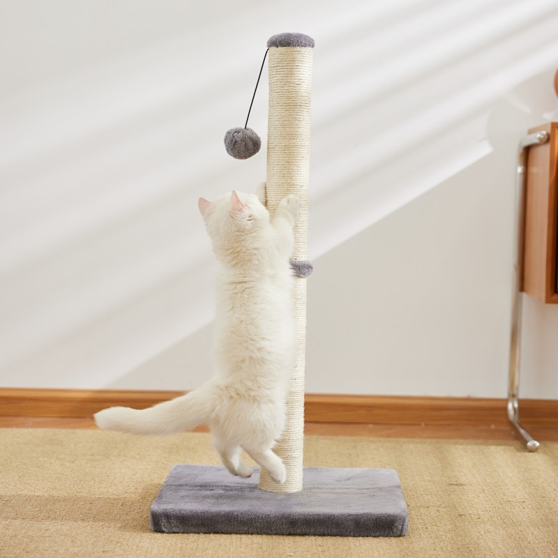 (80x40cm) Katzen Kratzstamm Sisal Kratzsäule mit Spielball   Spielmaus - Grau / Beige