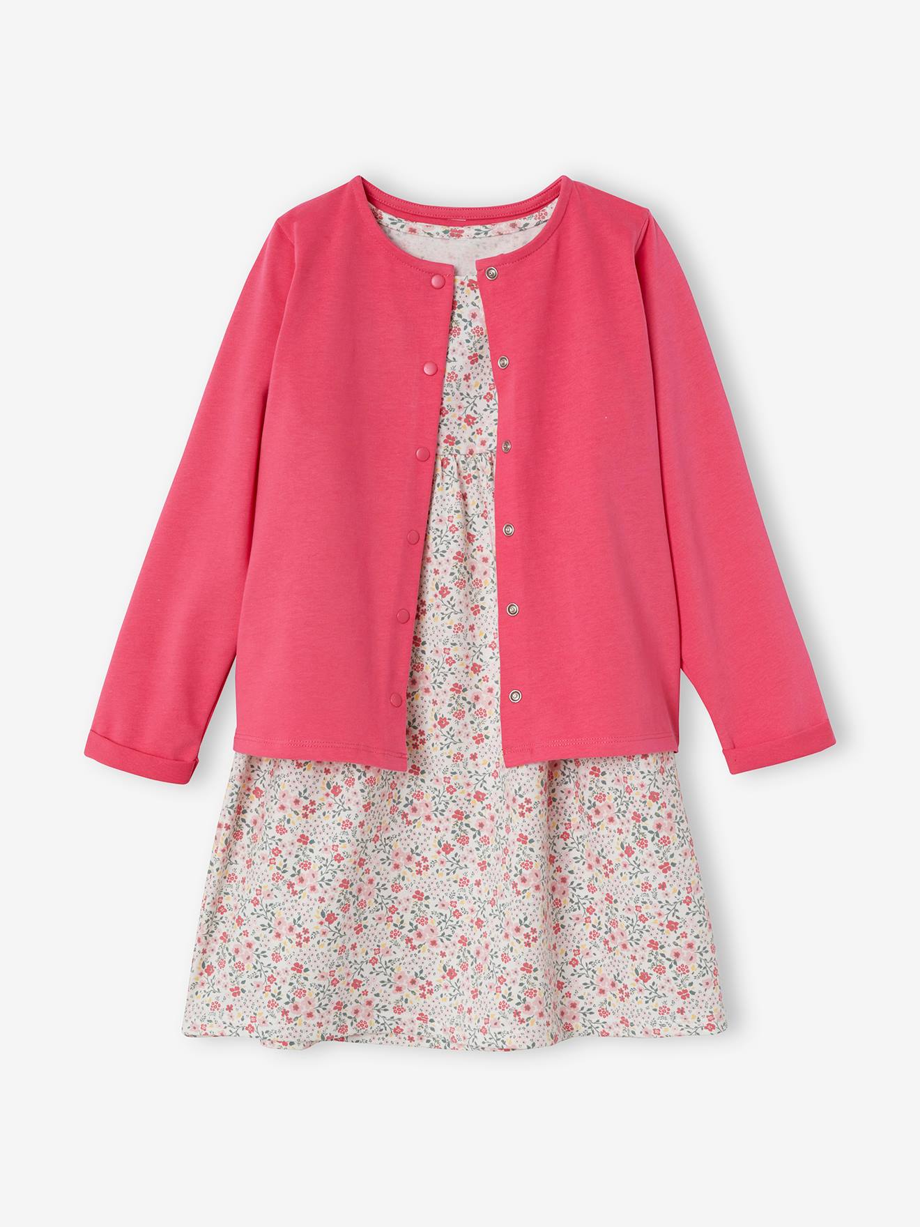 Conjunto de vestido e casaquinho infantil, azul médio liso