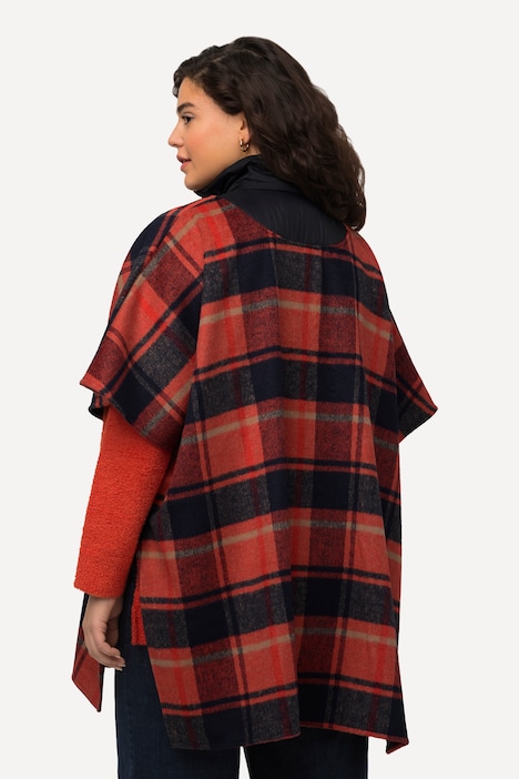 Poncho, Karomuster, Troyerkragen, Oversized, Halbarm