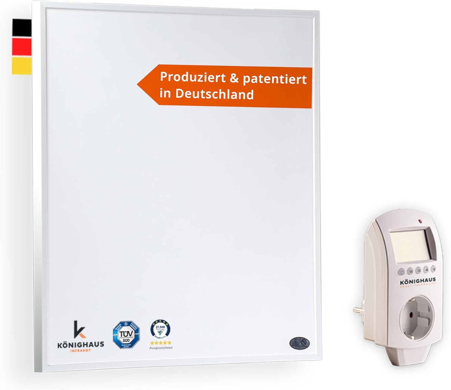 Könighaus Infrarotheizung - 300 Watt mit TÜV SÜD + 5 Jahre Herstellergarantie ✓ Doppelter Überhitzungsschutz ✓ Heizkörper in 2-4 min auf Betriebstemperatur ✓ inkl. Smart Thermostat