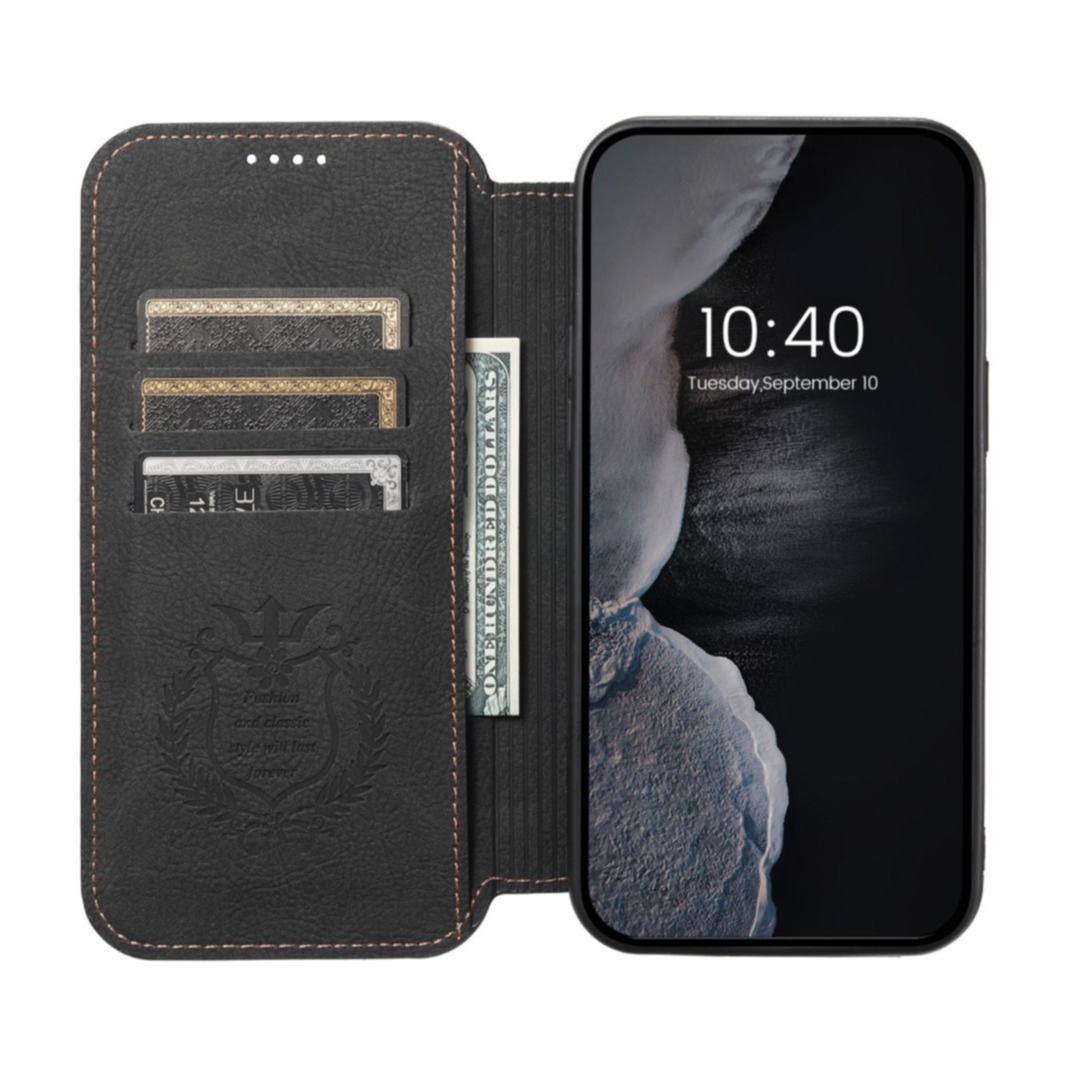 iPhone 13 Pro MagSafe Leder Tasche Flip Wallet Cover mit Kartenfächer - Schwarz