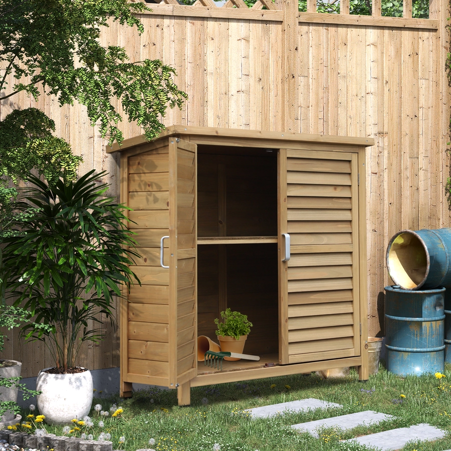 Outsunny Geräteschrank mit Lamellentüren natur