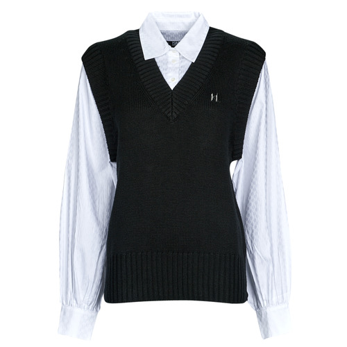 Karl Lagerfeld - KNIT VEST W/ POPLIN SHIRT Negro / Blanco