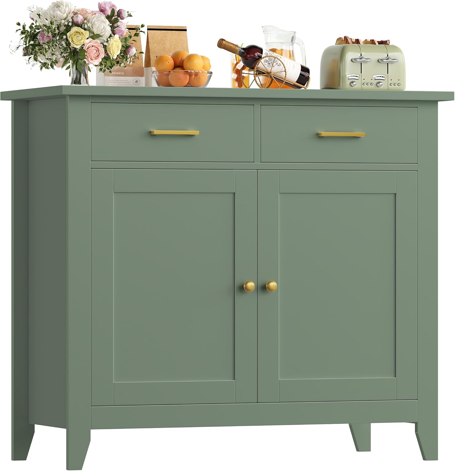 HOCSOK Küchenschrank mit Arbeitsplatte, Sideboard mit 2 Schubladen und 2 Türen, Buffetschrank für Küche, Wohnzimmer, Esszimmer, Flur, Holz, Landhausstil