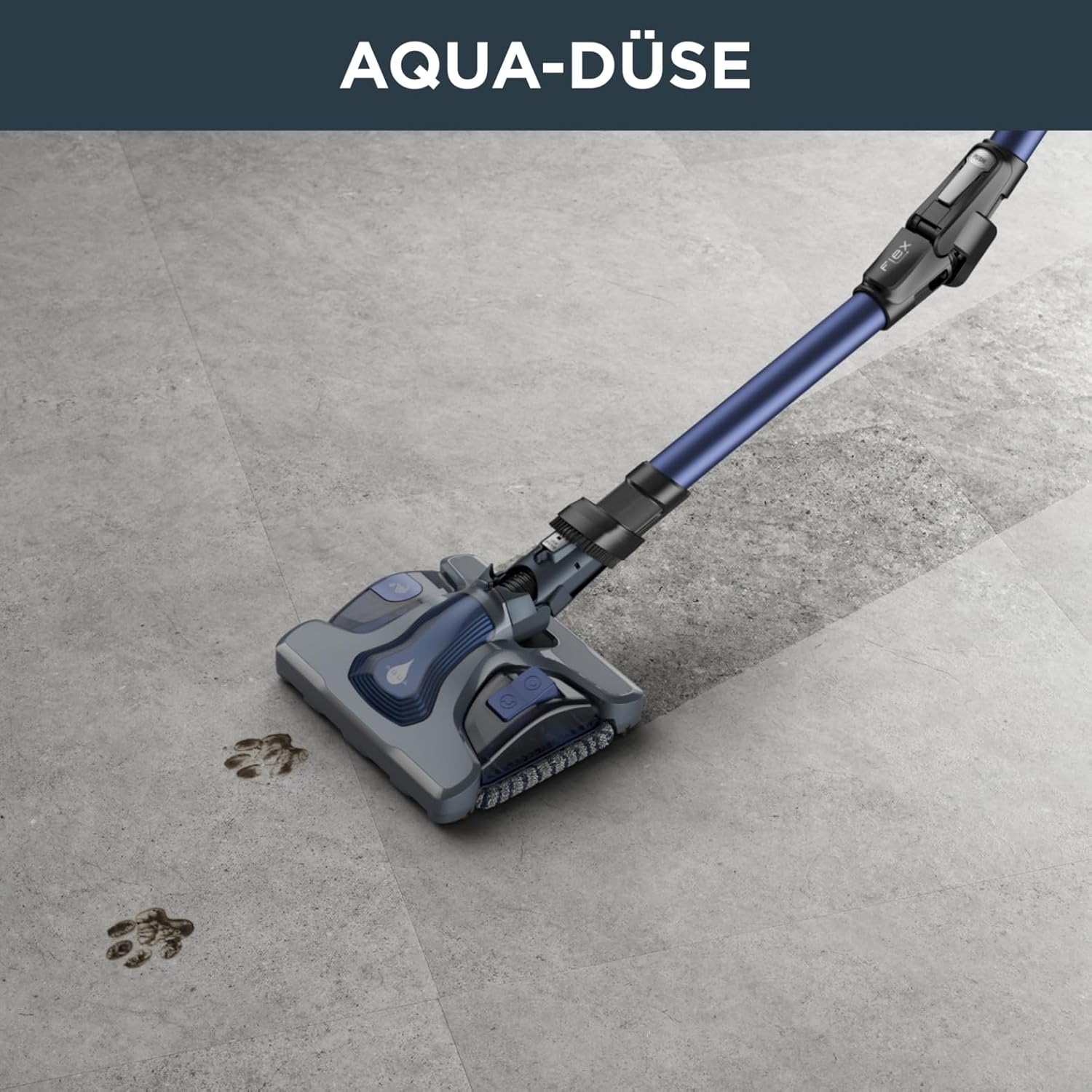 Rowenta X-Force Flex 12.60 Aqua kabelloser Akku-Stabstaubsauger, 150 Air Watt, bis zu 45 Min. Laufzeit, 2-in-1 Reinigung, inkl. Aqua Düse, Flex-Gelenk, LED-Düse, Blau-Schwarz, RH98C8