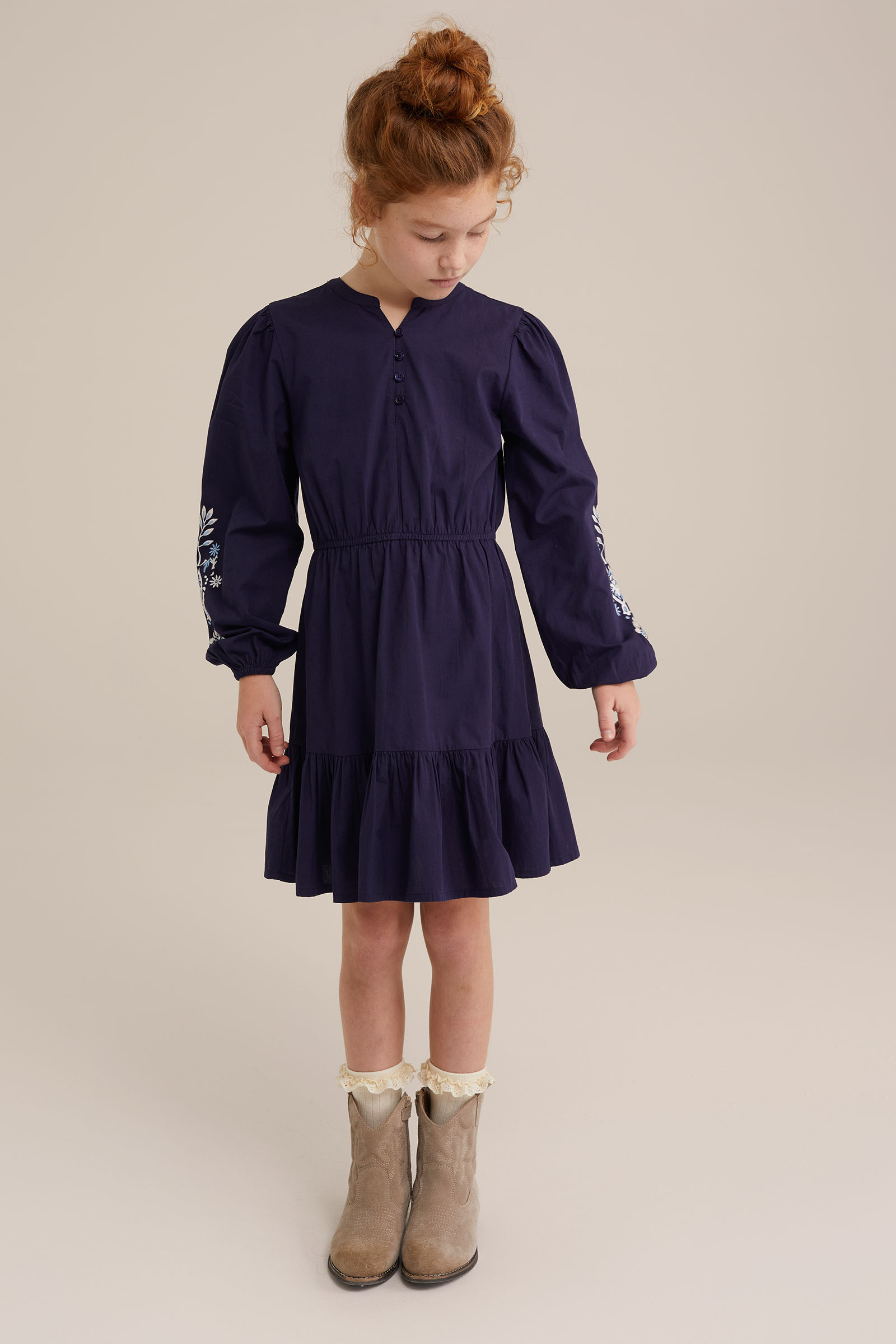 Meisjes jurk met embroidery WE Fashion Donkerblauw
