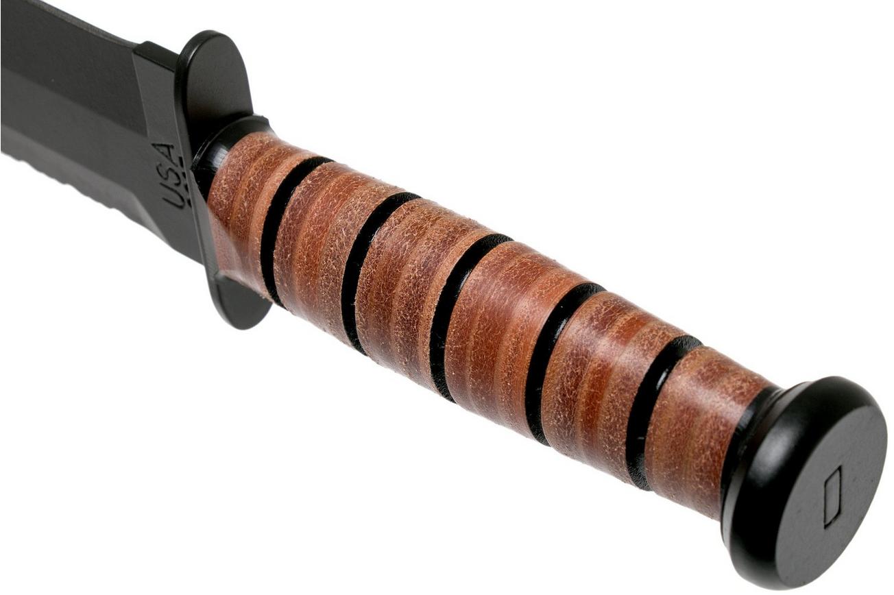 KA-BAR Big Brother 2217 deels gekarteld, vaststaand mes, lederen foedraal