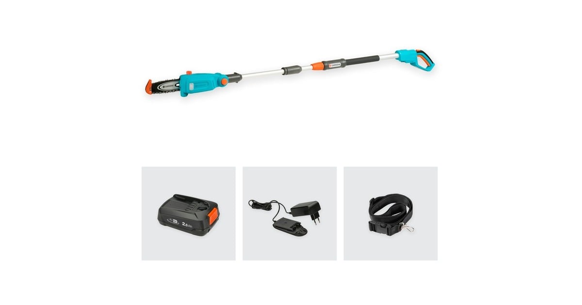 GARDENAAccu telescopische snoeizaag TCS 20/18 P4A set stoksnoeizaag  (Turquoise/grijs, 14770-20, Accu inbegrepen)