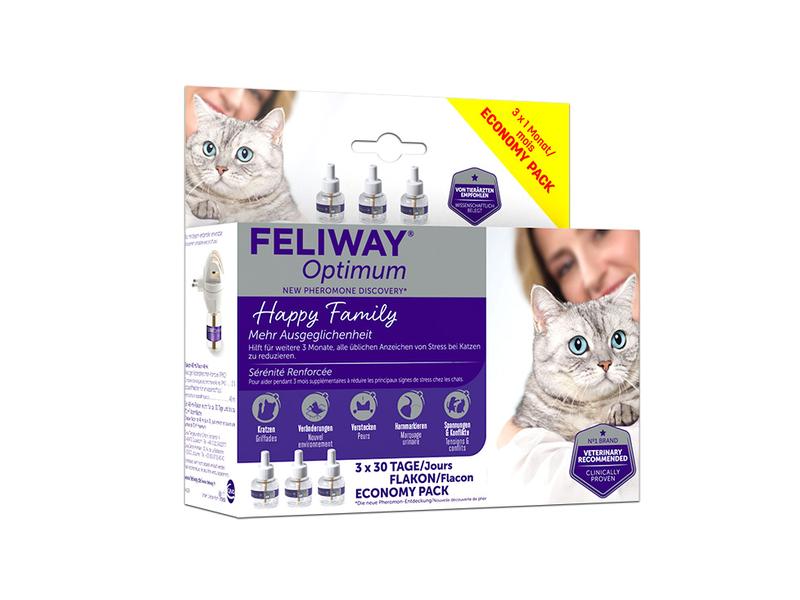 Feliway Wohlbefinden Optimum Nachfüllflakon, 3 x 48 ml Pheromon-Mischung für mehr Wohlbefinden