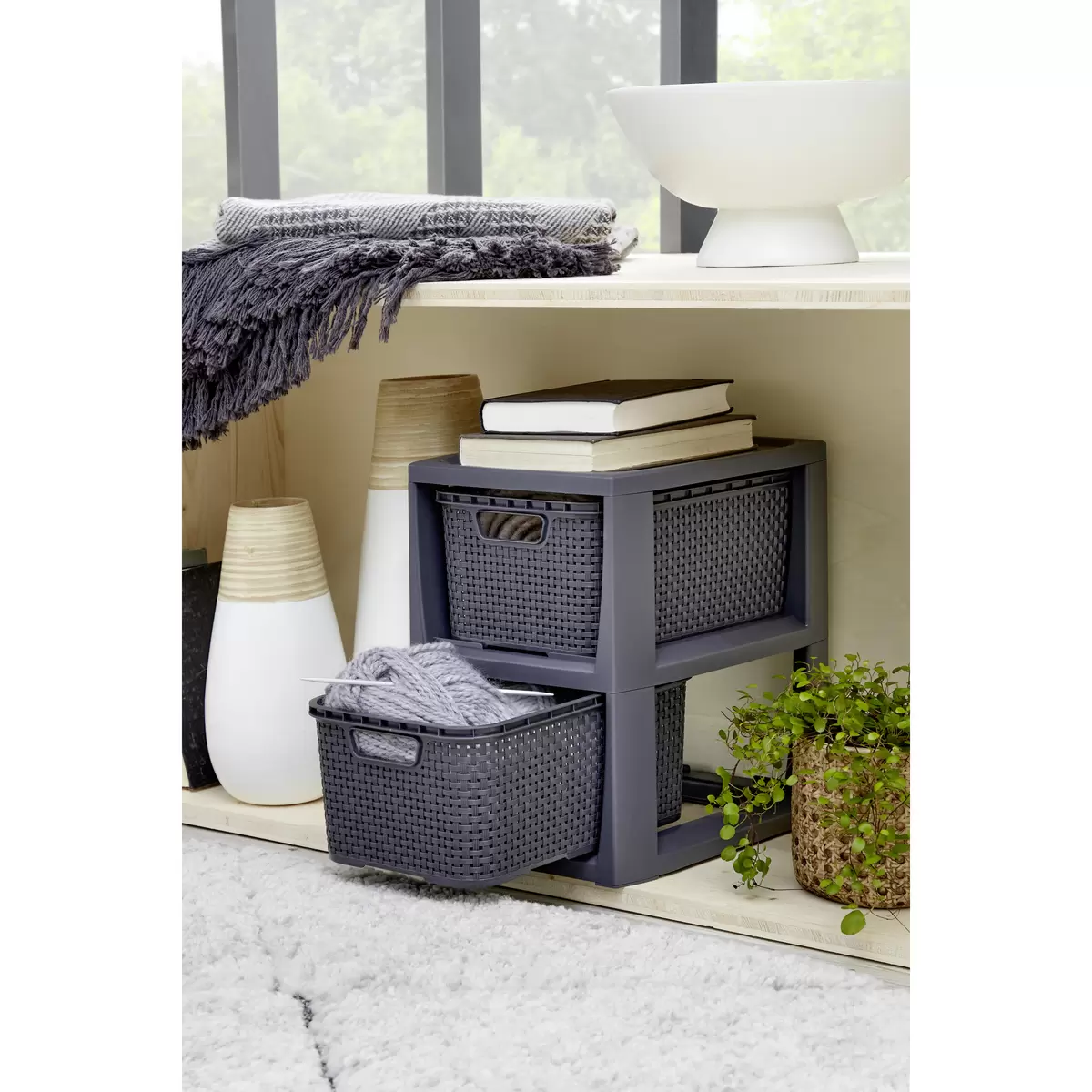 Schubladenbox Rattan Ondega anthrazit,weiss