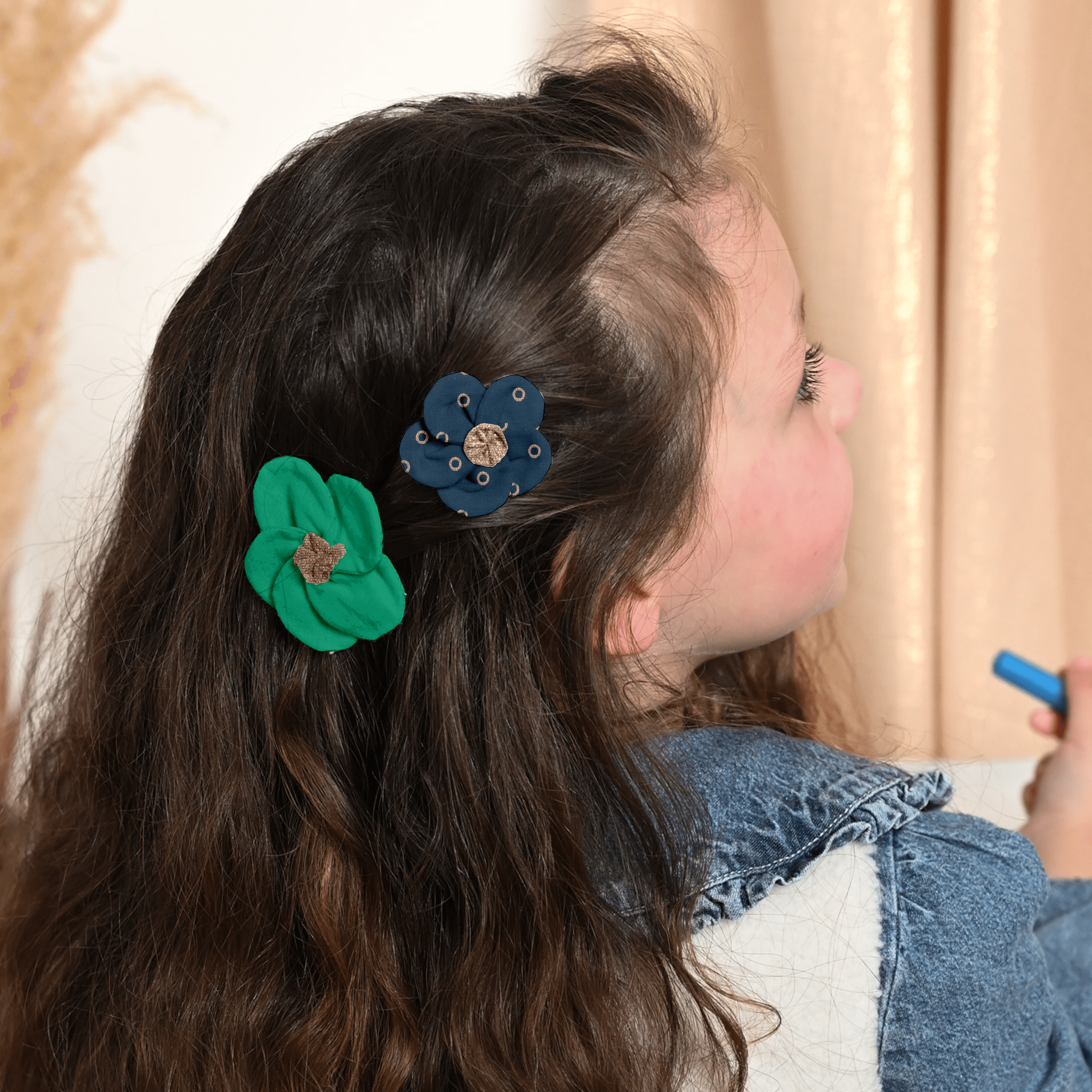 Mini Barrette Pétales De Fleur Bulle Bronze Marine