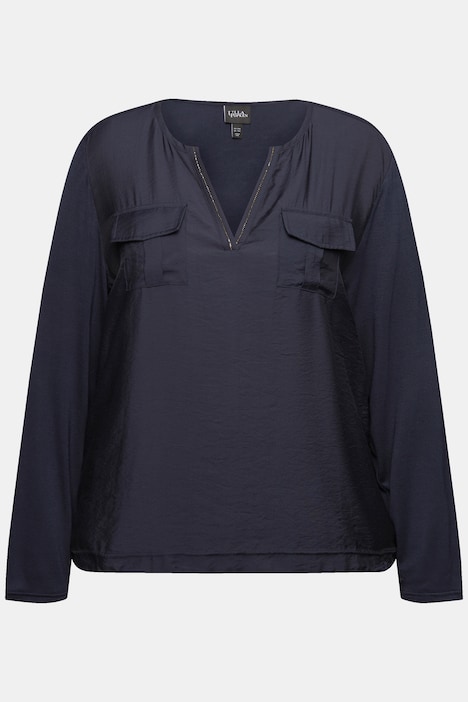 Blusenshirt, Ziersteine, Tunika-Ausschnitt, Langarm