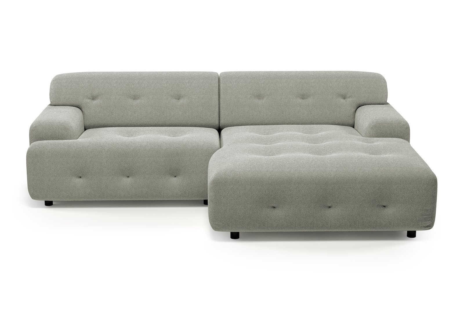 Bob sofa 1,5-seter med sjeselong høyre. Tekstil Mito 180 Light Grey med sorte ben.