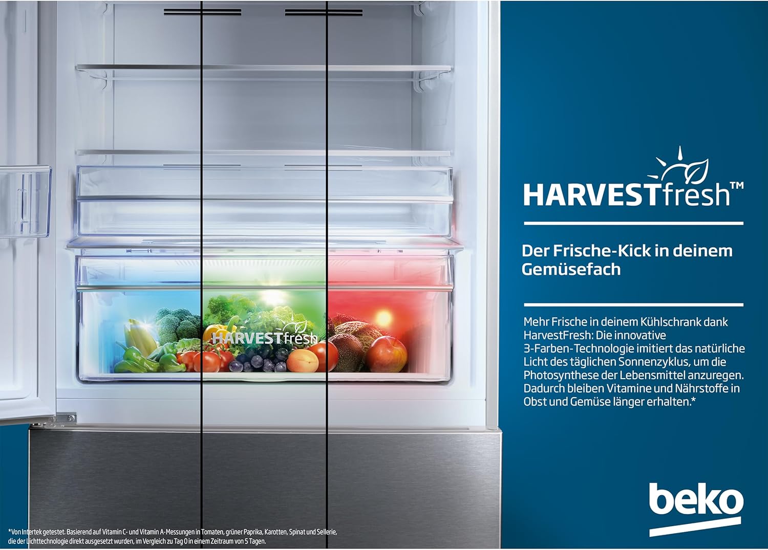 Beko B7RCNE367HXB freistehende Kühl/-Gefrierkombination, 316 l Nettovolumen, 210 l Kühlen, 106 l Gefrieren, NoFrost, AeroFlow, HarvestFresh, MultiZone, 3 Gefrierschubladen, Edelstahl-Look
