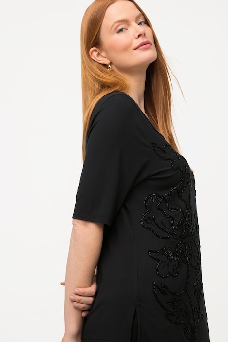 T-Shirt, Perlenstickerei, Rundhals, Halbarm