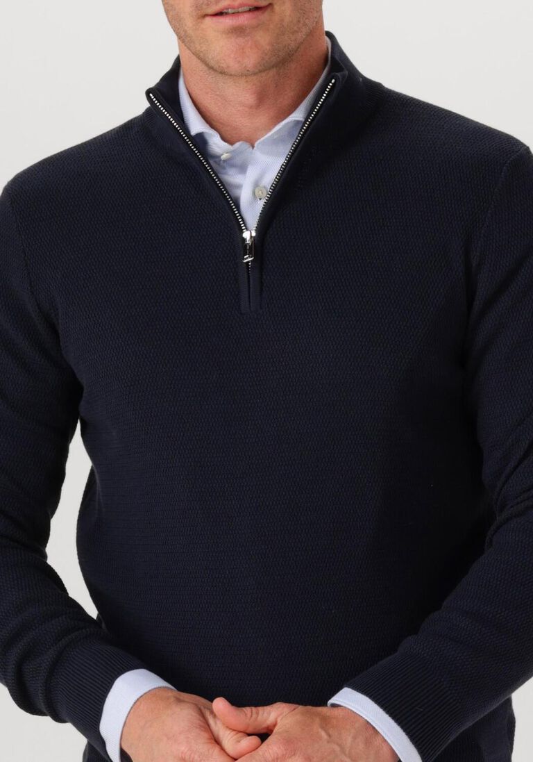 donkerblauwe profuomo trui pullover half zip twinkle slub