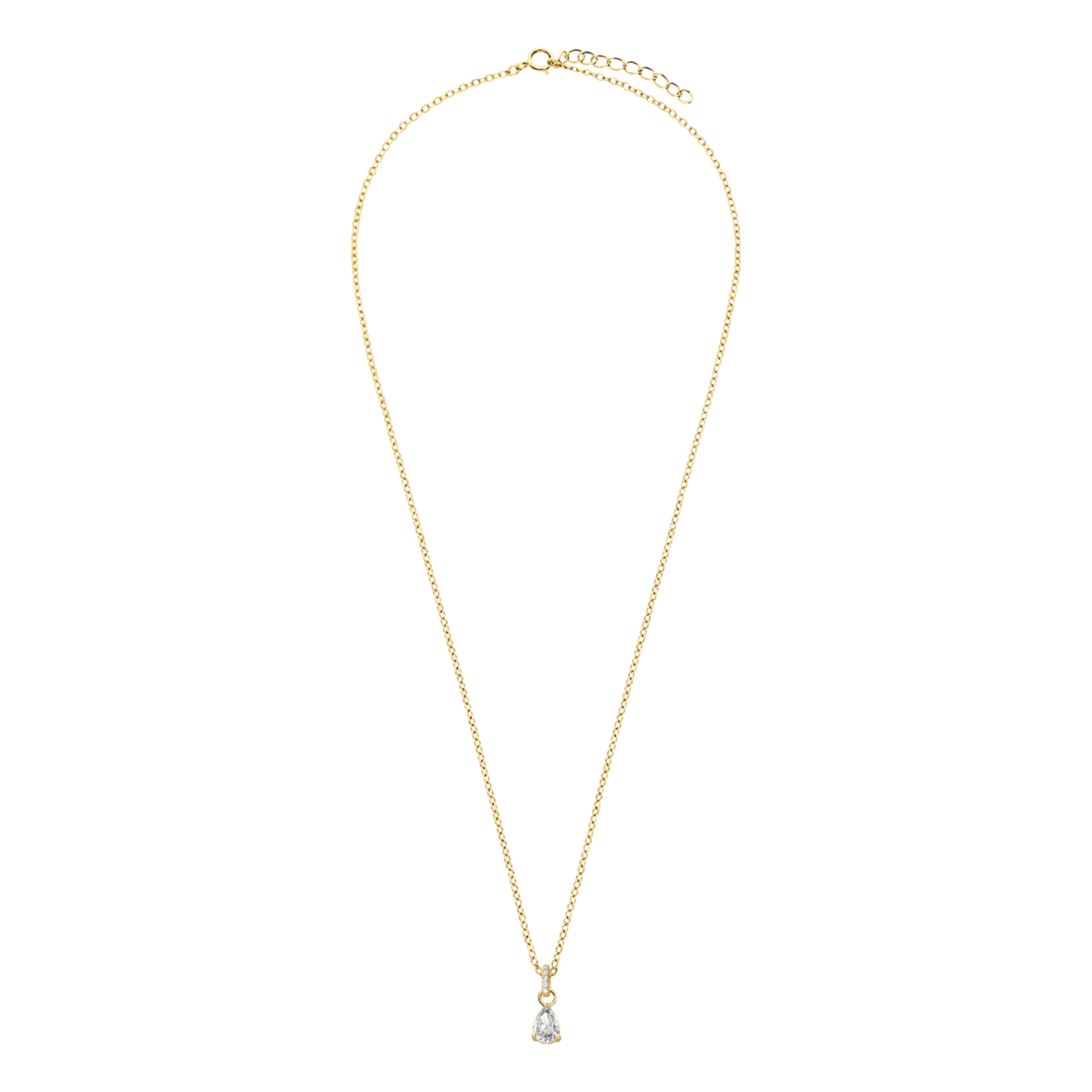Zilveren goldplated set ketting en oorringen druppel zirkonia