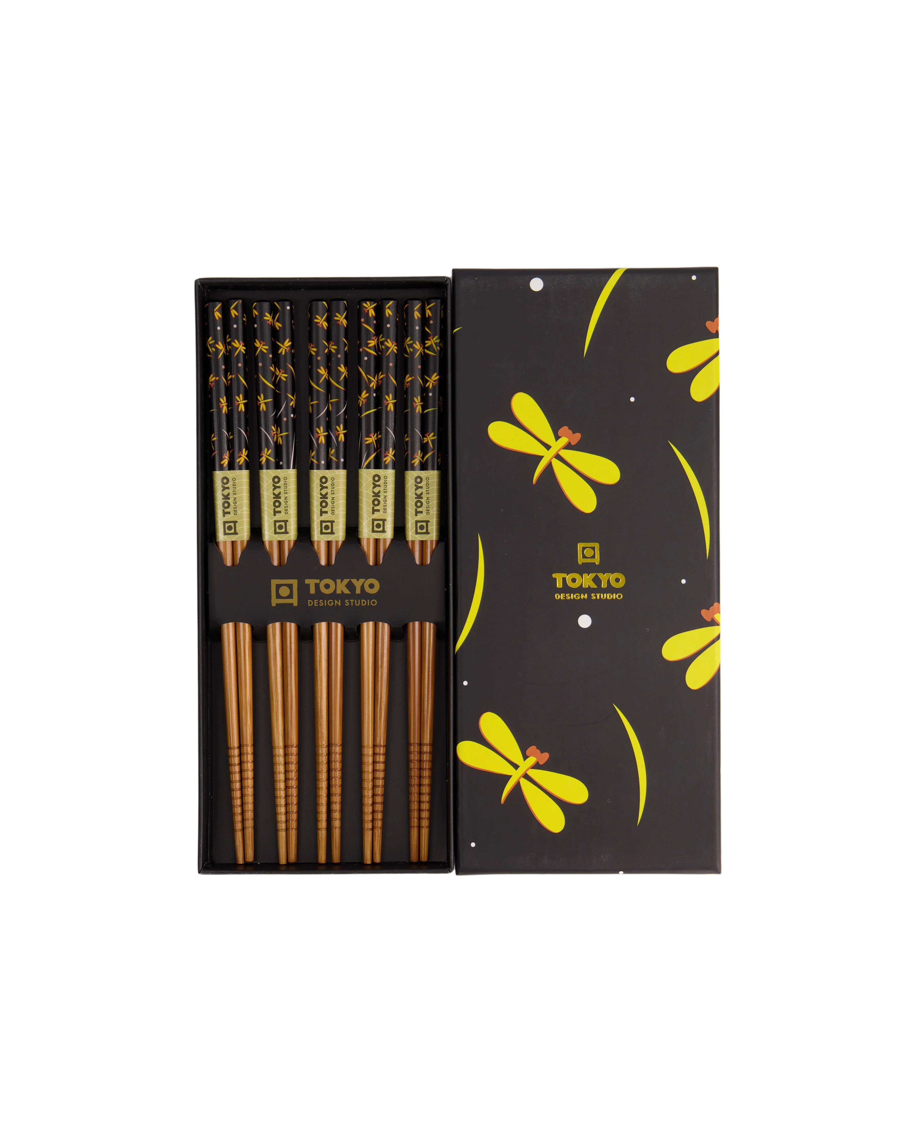 Tokyo Design Studio  Spisepinde gavesæt, Yellow Dragonfly - 5 par