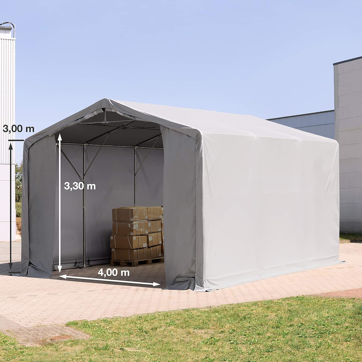 TOOLPORT Zelthalle 6x6 m / 3m Seitenhöhe Garage Industriezelt Lagerhalle PVC Plane 850 N wasserdicht grau