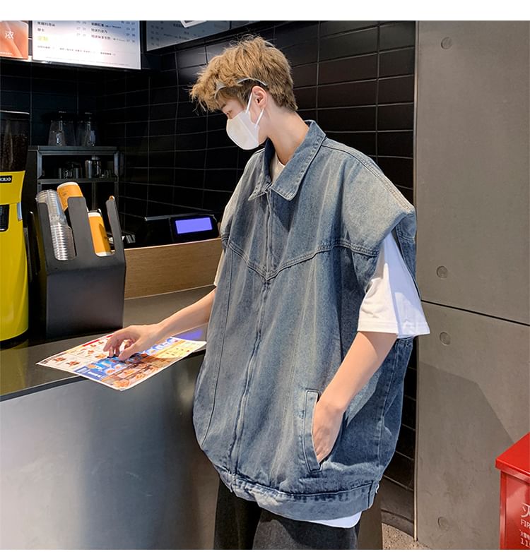 Maxelane - Gewassen denim vest met kraag en rits