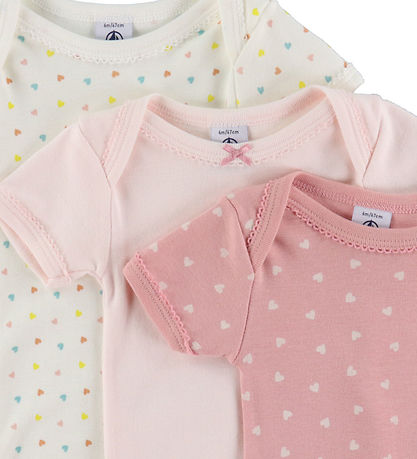 Petit Bateau Body k/ä - 3er-Pack - Rosa/Weiß m. Herzen